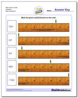 Mark Inches on Ruler Sixteenths Worksheet