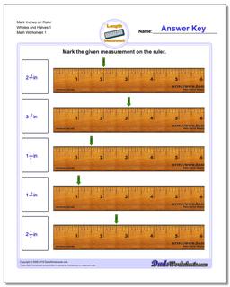 Inches Measurement Worksheet Mark on Ruler Wholes and Halves 1 