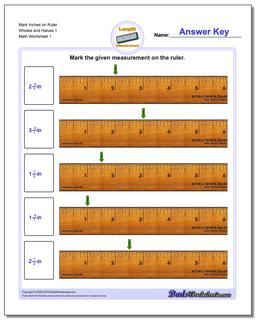 Inches Measurement Worksheet Mark on Ruler Wholes and Halves 1 