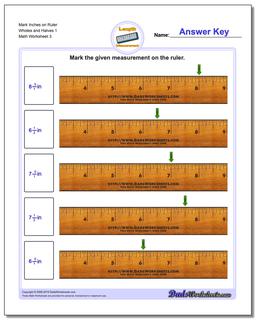 Mark Inches on Ruler Wholes and Halves 1  Worksheet