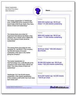 Market Capitalization and Share Price (Easy) Investing Worksheet