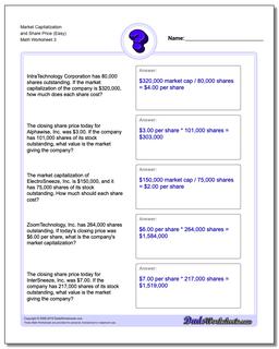 Market Capitalization and Share Price (Easy) Worksheet