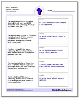 Market Capitalization and Share Price (Easy) Worksheet