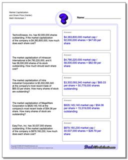 Market Capitalization and Share Price (Harder) Investing Worksheet