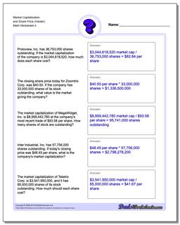 Market Capitalization and Share Price (Harder) Worksheet