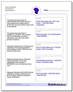 Market Capitalization and Share Price Investing Worksheet