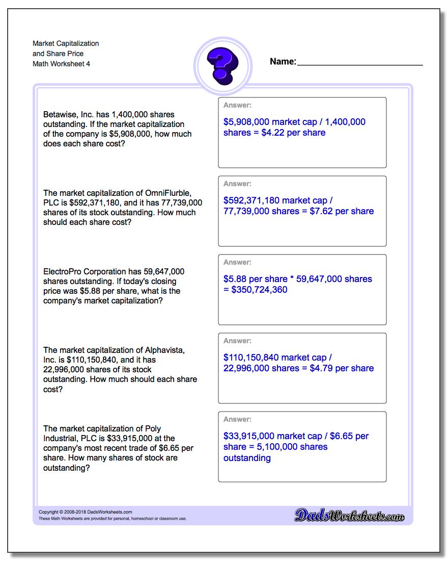 Market Capitalization and Share Price Worksheet