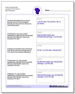 Price to Earnings Ratio and Share Price (Harder 2) /worksheets/investing.html Worksheet