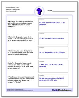 Price to Earnings Ratio and Share Price (Harder) /worksheets/investing.html Worksheet