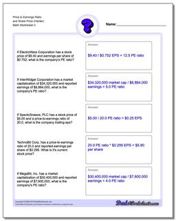 Price to Earnings Ratio and Share Price (Harder) Worksheet