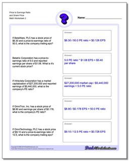 Price to Earnings Ratio and Share Price /worksheets/investing.html Worksheet