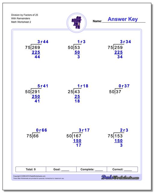 Long Division Worksheets Division By Factors Of 25 Long Division Worksheets Division By Factors Of 25