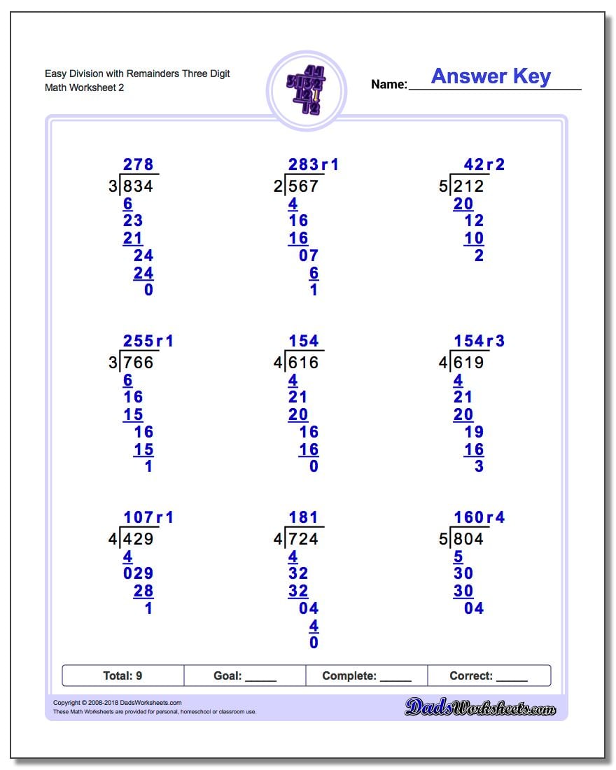 Dividing One Number Into Two Numbers With Remainders Worksheet