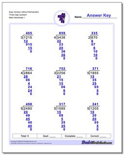 Long Division Worksheet Easy without Remainders Three Digit Quotient