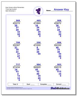 Easy Division Worksheet without Remainders Three Digit Quotient