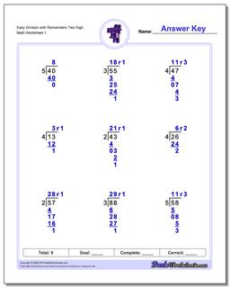 Long Division Worksheets: Division With Remainders