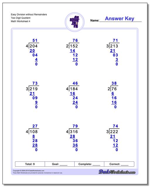 long division worksheets division without remainders