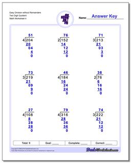 Easy Division Worksheet without Remainders Two Digit Quotient