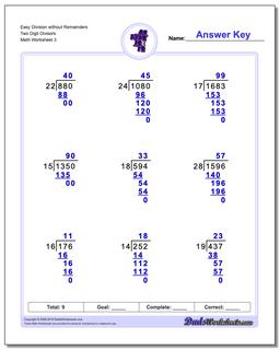 Easy Division Worksheet without Remainders Two Digit Divisors