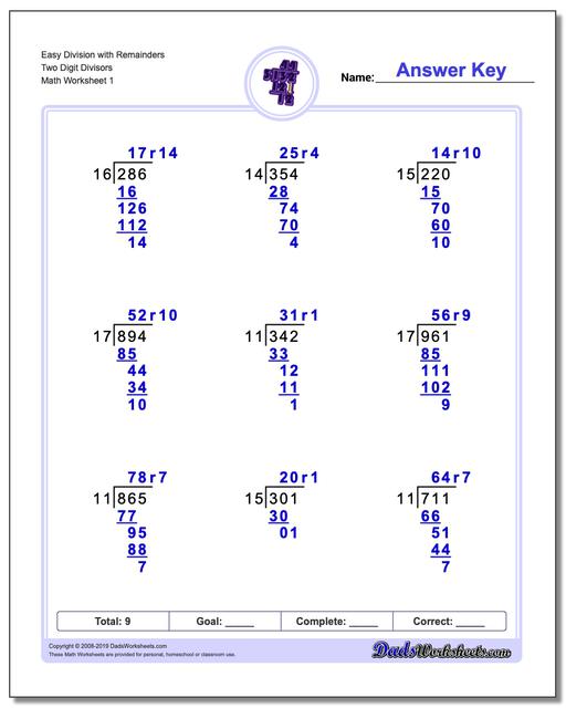 Division With 2-digit Divisors Worksheet