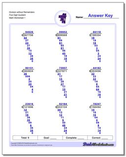 Long Division Worksheet without Remainders Five Digit Quotient