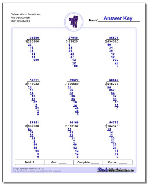 long division worksheets division without remainders