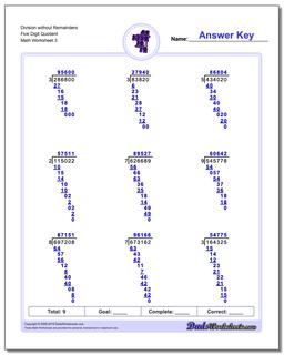 Division Worksheet without Remainders Five Digit Quotient