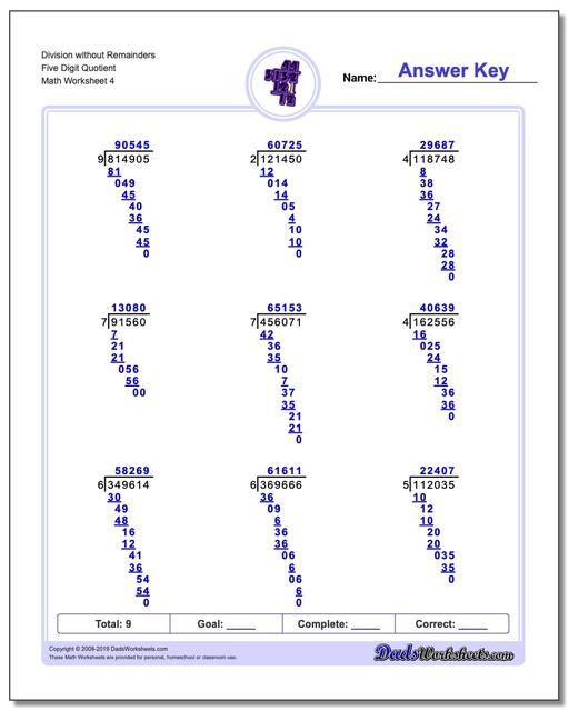 long division worksheets division without remainders