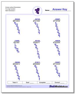 Division Worksheet without Remainders Five Digit Quotient