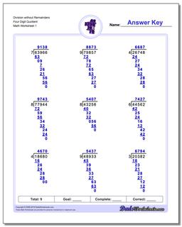 Long Division Worksheet without Remainders Four Digit Quotient