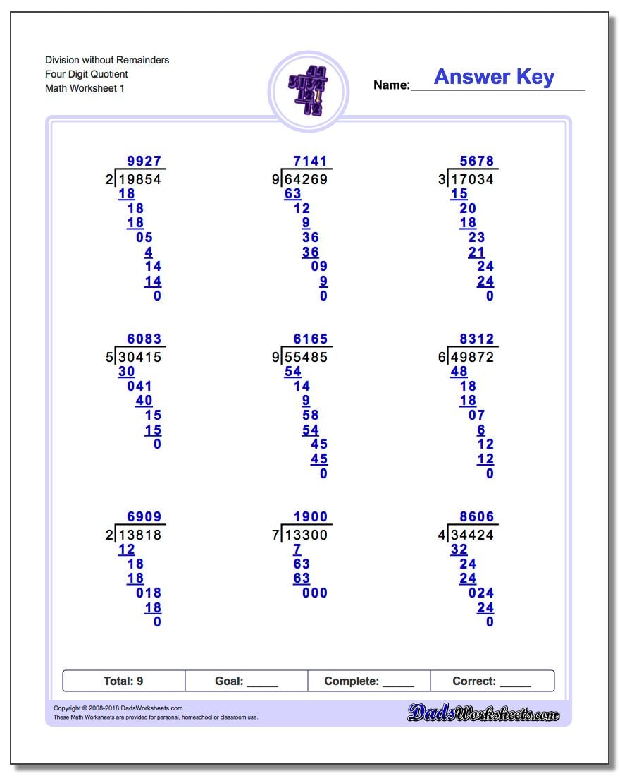 four digit division without remainders v1