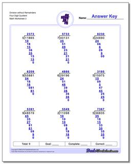 Division Worksheet without Remainders Four Digit Quotient