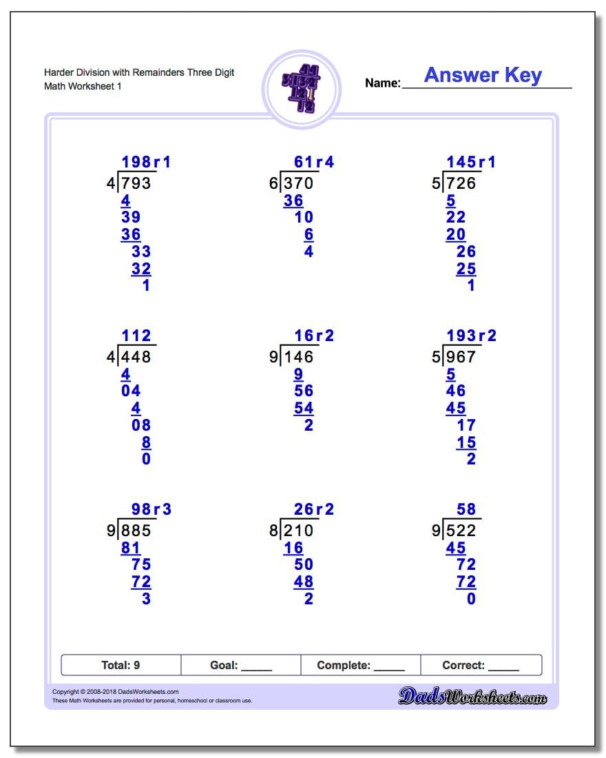 harder three digit division with remainders v1