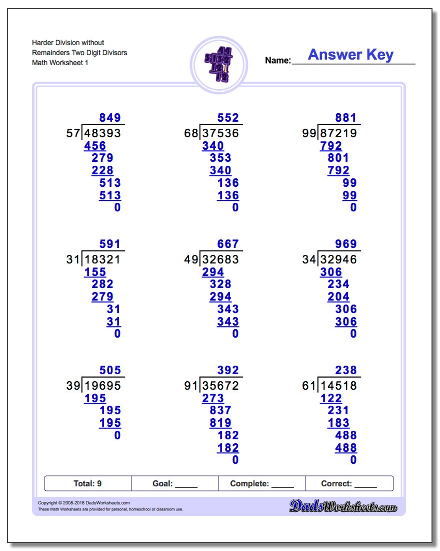 harder two digit divisiors without remainders v1