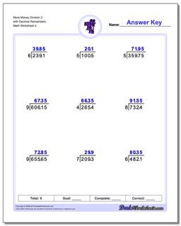 More Money Division Worksheet 2 with Decimal Remainders /worksheets/long-division.html