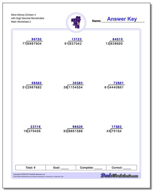 long division worksheets division with decimal results