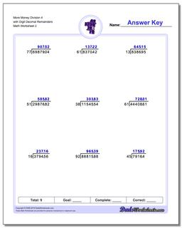 More Money Division Worksheet 4 with Digit Decimal Remainders /worksheets/long-division.html