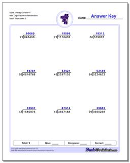 Long Division Worksheets: Division With Decimal Results