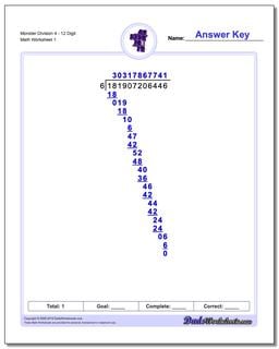 Long Division Worksheet Monster 412 Digit