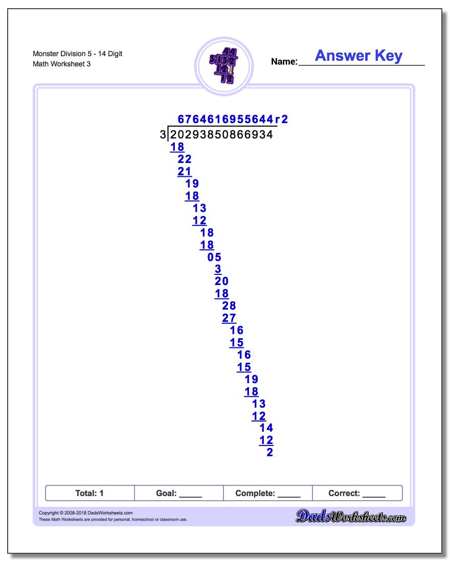 Monster Division Worksheet 514 Digit