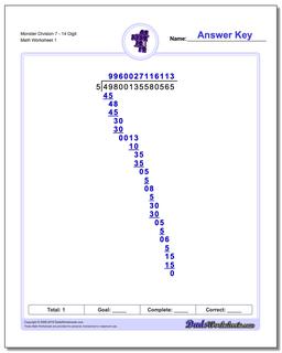 Long Division Worksheet Monster 714 Digit