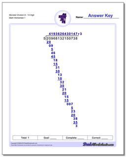 Long Division Worksheet Monster 814 Digit