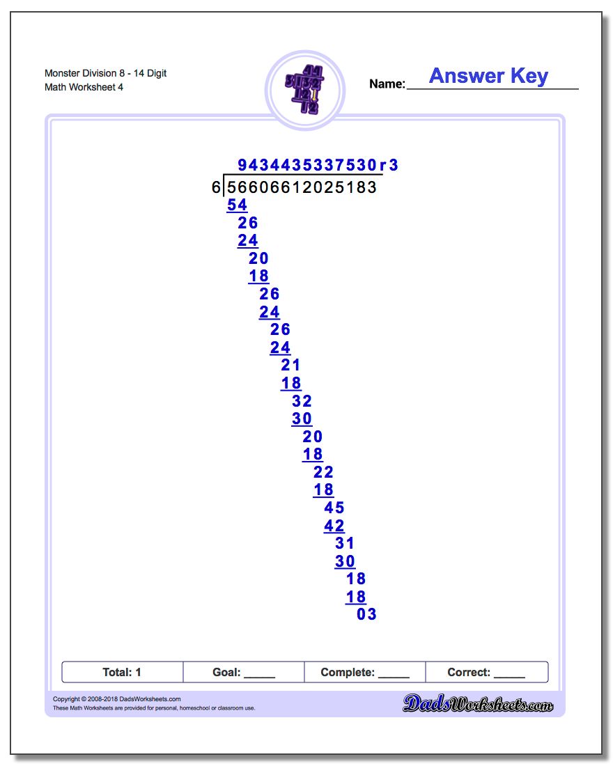 Monster Division Worksheet 814 Digit