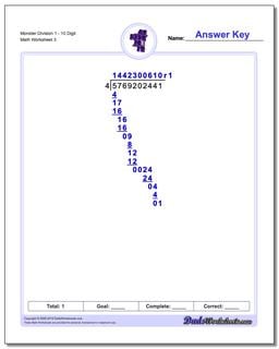 Monster Division Worksheet 110 Digit