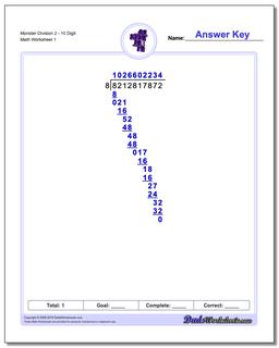 Long Division Worksheet Monster 210 Digit