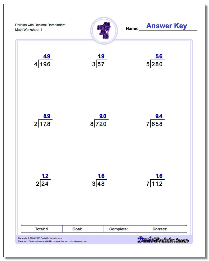 long division worksheets