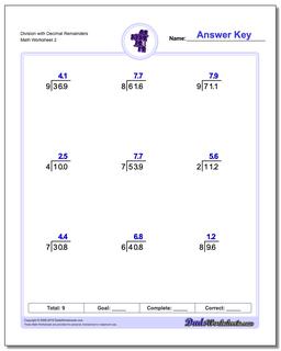 Division Worksheet with Decimal Remainders /worksheets/long-division.html