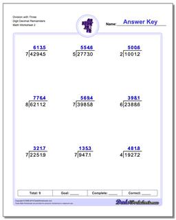 Division Worksheet with Three Digit Decimal Remainders /worksheets/long-division.html