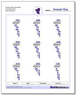 Division Worksheet without Remainders hree Digit Quotient
