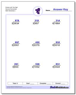 Division Worksheet with Two Digit Decimal Remainders /worksheets/long-division.html